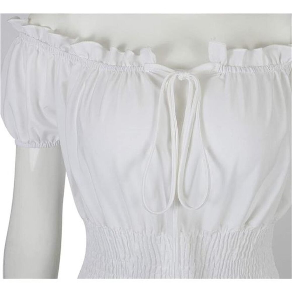 White Off Shoulder Long Dress Renaissance Medieval Pirate Halloween Cosplay - Picture 6 of 6